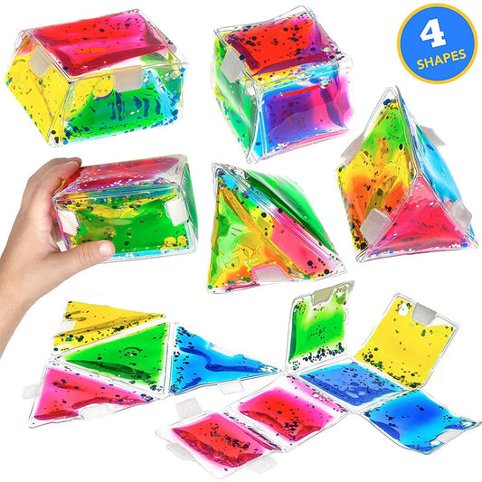 Sensory Foldable Gel Shapes Glitter Pouches with Velcro - Square