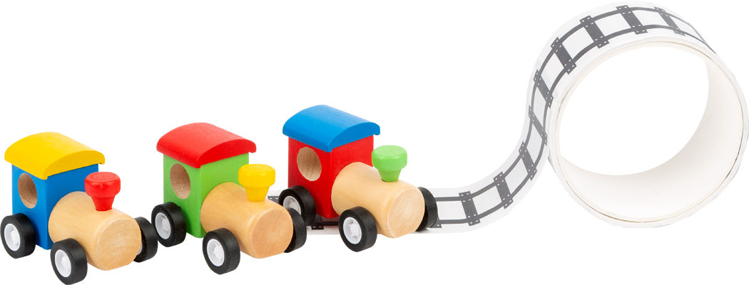 Wooden Train with Adhesive Rails Tape