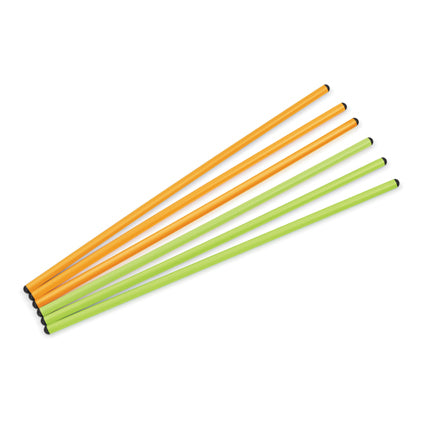 6 high quality plastic sticks (3 orange, 3 green) – virtually unbreakable.