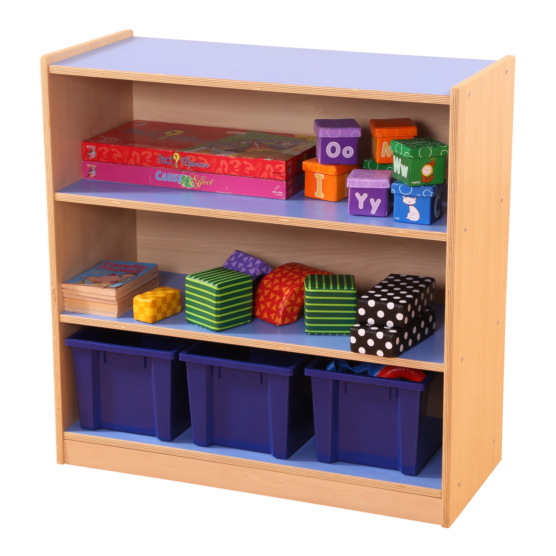 Pastel 3 Shelf Bookcase Blue/Maple