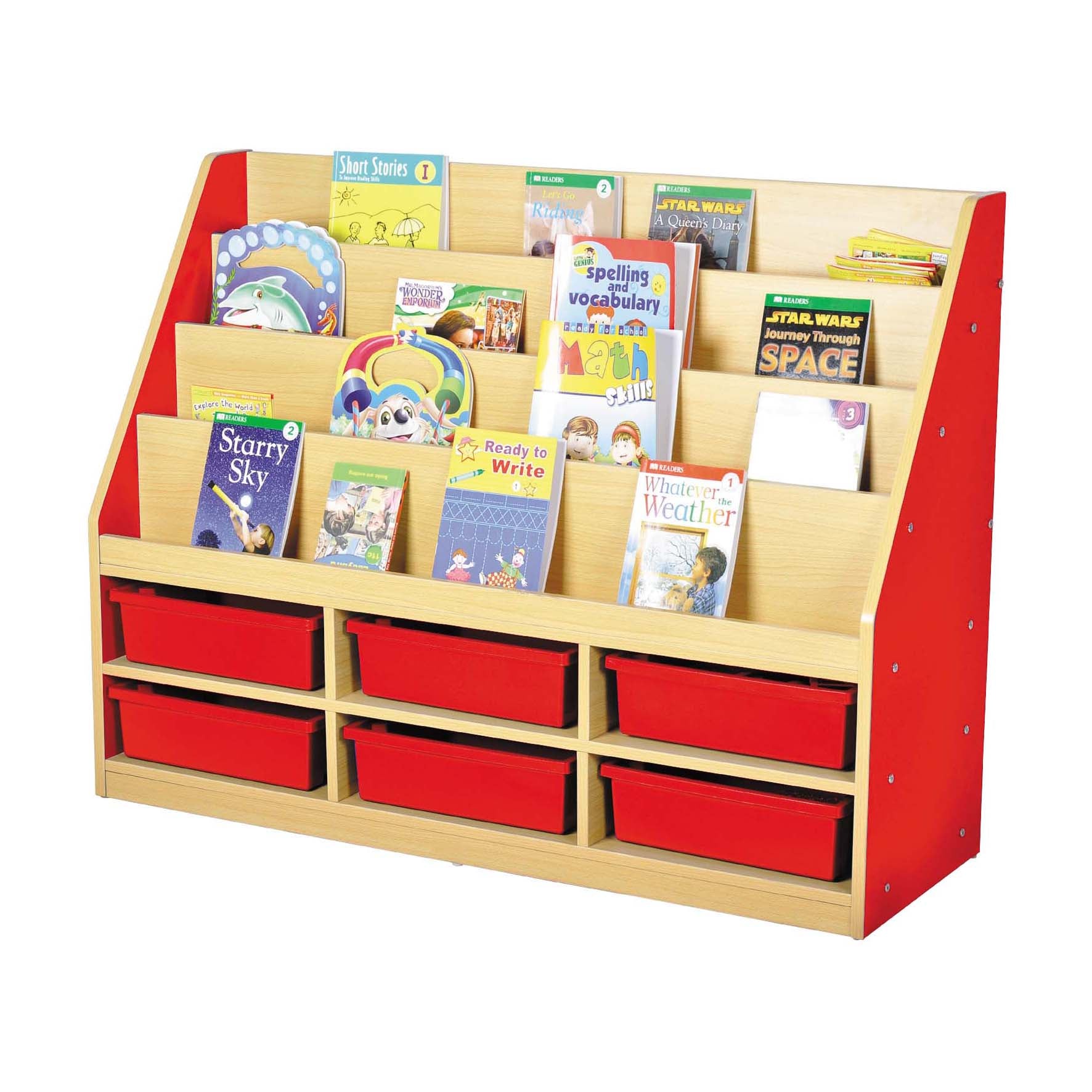 Milan Tiered Bookcase Red – 6 Small Trays