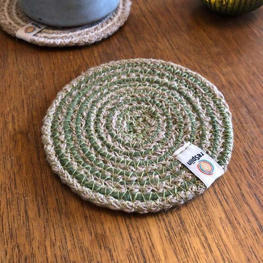 reSpiin Round Spiral Jute Coaster - Natural/Green